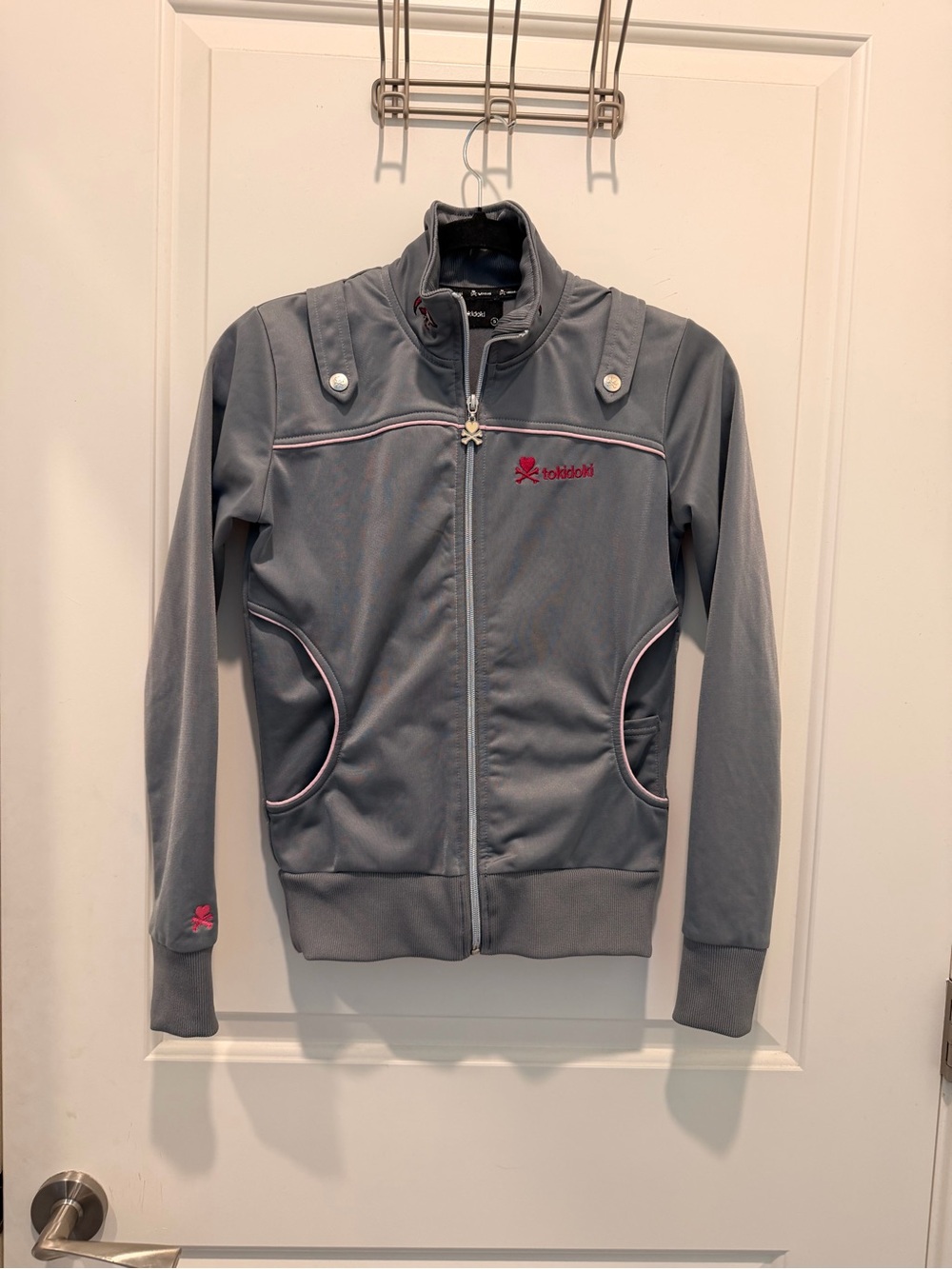 Tokidoki Gray Pink Zip Up Track Jacket with Character Embroidery Size S